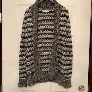The Loft Striped Open Front Cardigan Sweater S Black Gray White Cozy Career